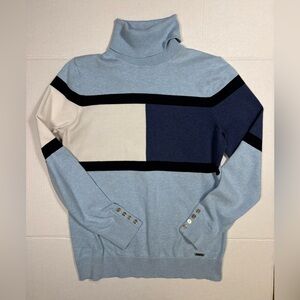Tommy Hilfiger Light Blue and Navy Turtleneck Sweater